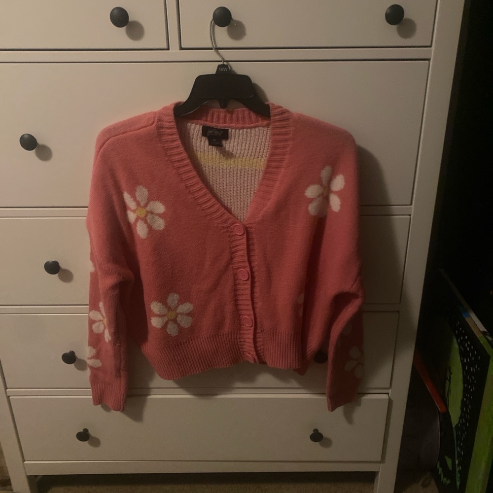 Pink and white floral cardigan